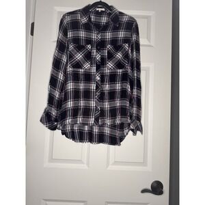 Laju Long Sleeve Button Down Plaid Flannel Shirt Large Blue White Red